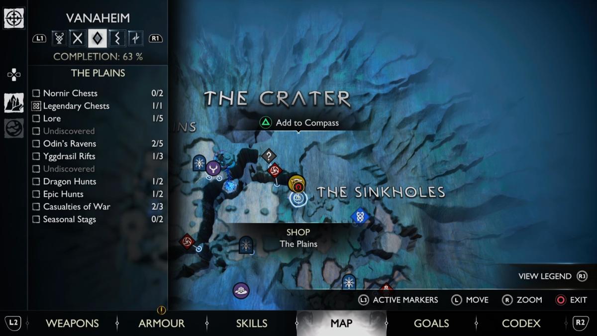 Just opposite Brok's shop in The Crater in Vanaheim, this is the map location of one of God of War Ragnarok's Ravens.
